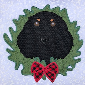 Long Hair Dachshund  Wreath Christmas appliqué embroidery design download for embroidery machine