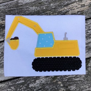 Excavator applique embroidery design for little boys.  Digger, Construction Equipment, for use in an Embroidery machine