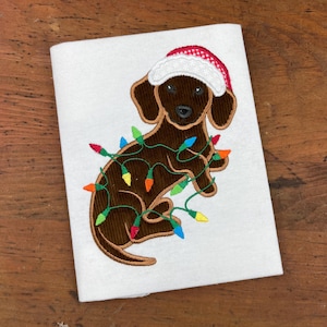 Dachshund with Christmas lights applique embroidery design download for embroidery machine