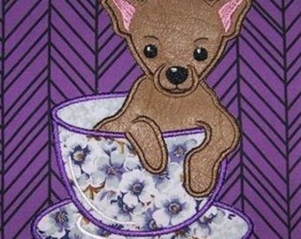 Teacup chihuahua  appliqué design download for embroidery machine