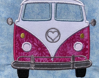 Love Bus Applique Embroidery Design download for embroidery machine, groovy theme, VW bus, 60's and 70's
