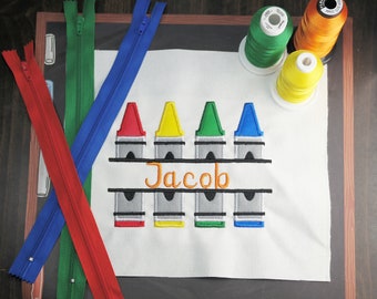 Split Crayon back to school applique embroidery design download for embroidery machine