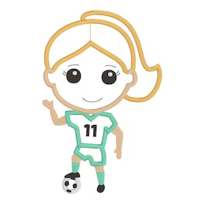 Soccer Girl Applique embroidery design file for use with an embroidery machine