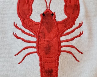 Lobster applique embroidery design file for use with an embroidery machine