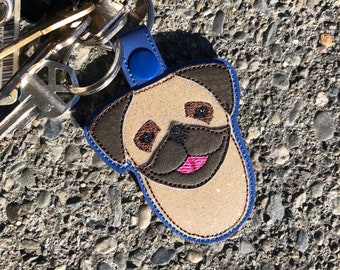 ITH Pug  Key Fob  embroidery design file for use with an embroidery machine