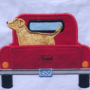 Two piece applique , truck applique embroidery design, vintage Ford, Labrador applique, dog applique, ITH, three dimensional, 3-D, unique
