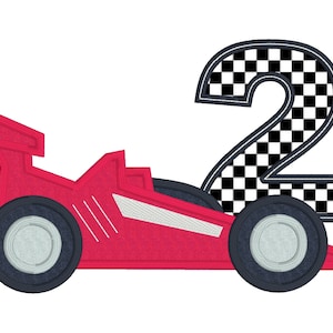 Race car and the number two Birthday Appliqué Embroidery Design download for embroidery machine