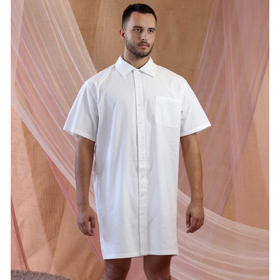 Organic Cotton Flannel Nightgown White Colour Short Sleeves