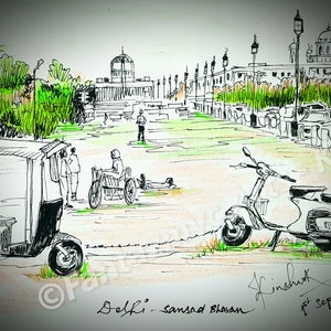 new delhi,Green View from Rajpath,delhi art,delhi,new delhi guide,new delhi fridge magnet,new delhi tea,new delhi puzzle,new dehi hat,poster
