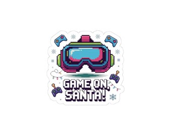 Game On Santa! Sticker | Pixel Goggles, Controller, Coding Sticker, Gamer Desk Decal