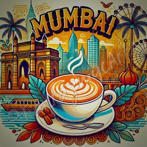 Kaffee in Mandalay,Mumbai Malerei,Gateway of India,Mumbai, Maharashtra, Desi Art,Mumbai Kunstdruck,Mumbai Wanddekor,Bombay Art,Indien Souvenir