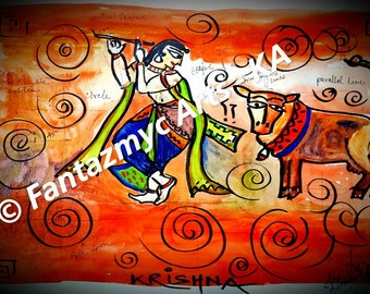 Krishna Art Print: Hindu Deity, Bhagavad Gita (Digital Download)