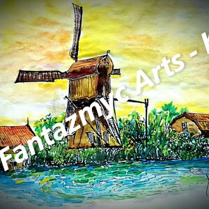 windmill,Amsterdam,windmill art windmill decor windmill print dutch windmill farmhouse windmill windmill painting windmill wall art holland