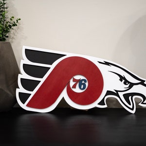 Letrero decorativo de pared 3D cortado con láser de equipos deportivos de Filadelfia: Flyers, Eagles, 76rs y Phillies. Letrero deportivo de madera multicapa de Filadelfia. Regalo perfecto.