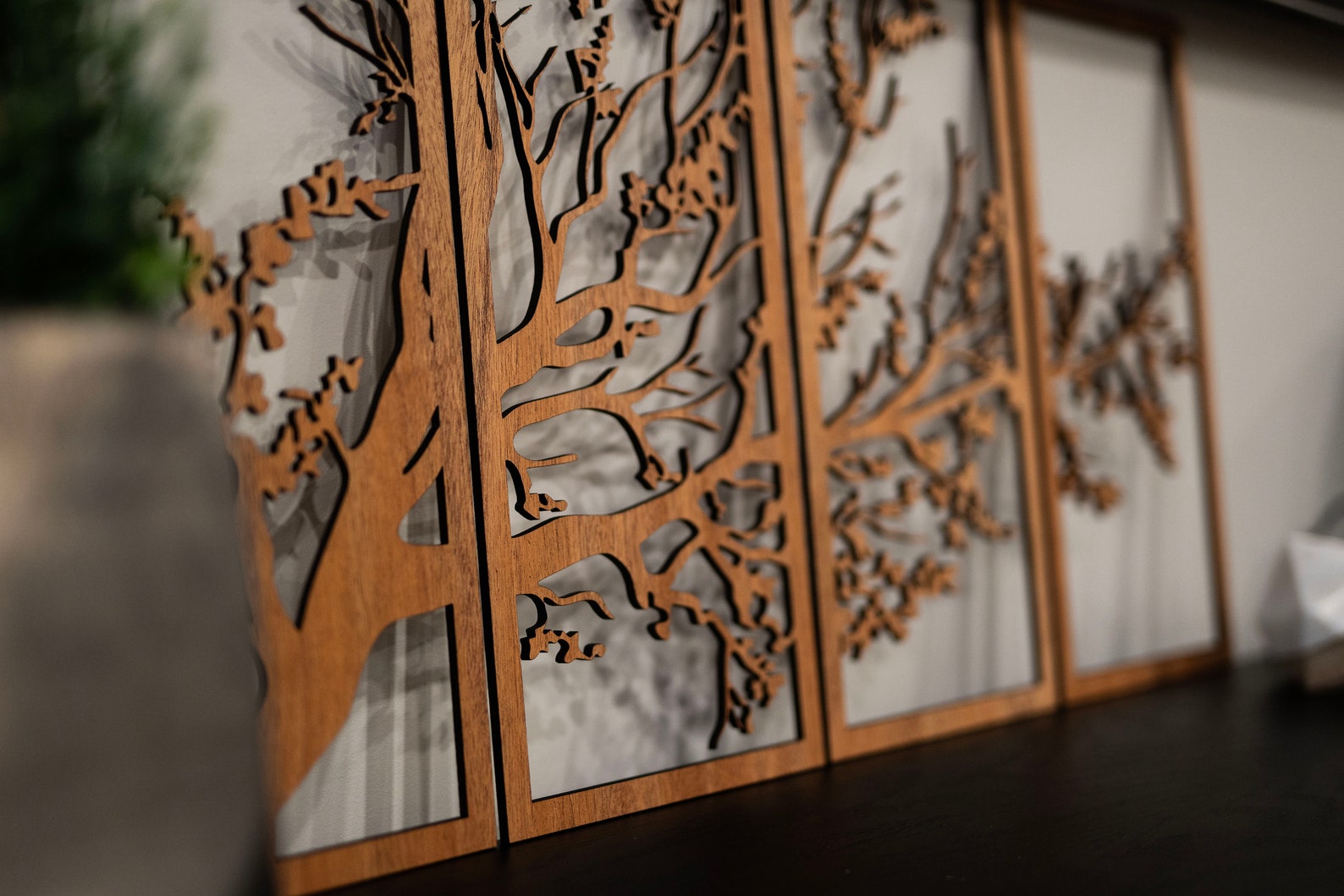 Laser Cut Wood Tree Set 3D Wood Art 4pc Set Etsy