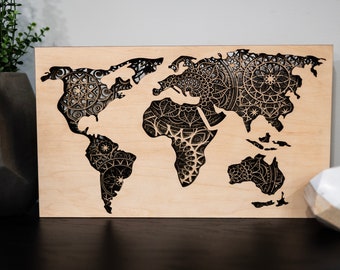 Laser Cut Wood Mandala World Map