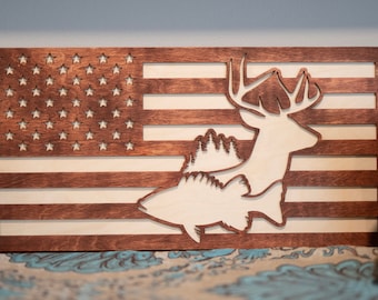 Hunting and Fishing Laser Cut Flag Laser Cut Multi-Layered Wall Art Decor 3 Dimensional Sign