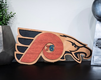 Laser Cut 3D Philadelphia Sports Teams Wall Decor Sign Flyers, Eagles, 76rs and Phillies Philly Multi-Layered Wood Sports Sign Perfect Gift