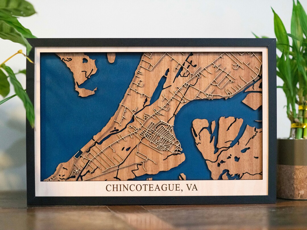Chincoteague Virginia Laser Cut Wood Map Unique Hand Made Etsy