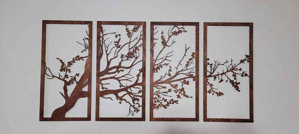 Laser Cut Wood Tree Set 3D Wood Art 4pc Set Etsy