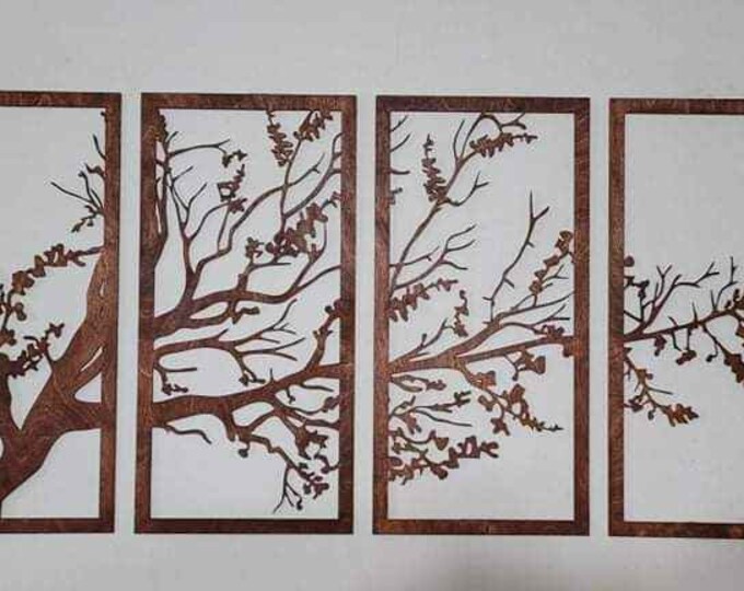Laser Cut Wood Tree Set 3D Wood Art 4pc Set Etsy
