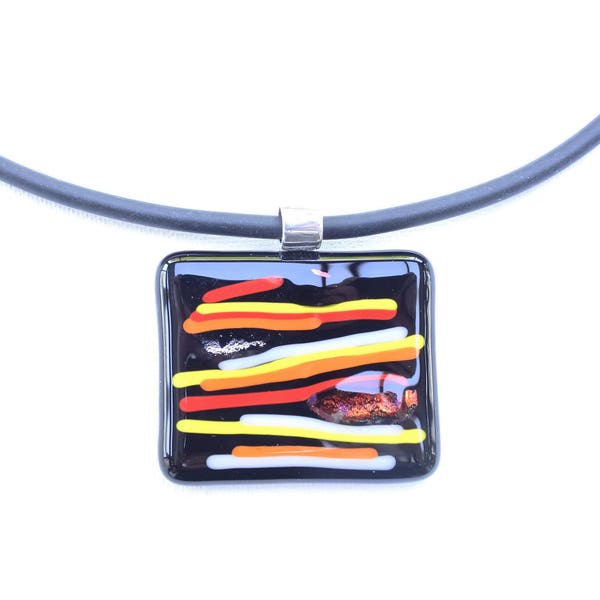 Fused glass pendant - multicolored glass on black base, 3,7 cm x 3,0 cm (3,7 x 3,7 cm with the bail).