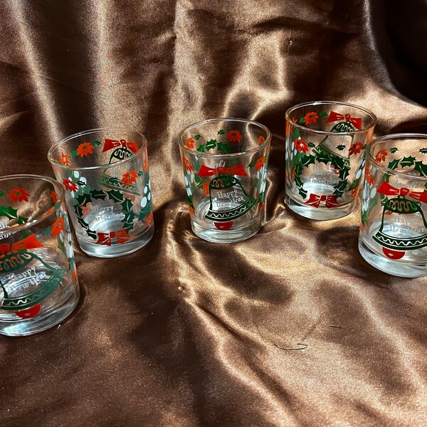 Vintage Christmas High Ball Glasses - set of 5