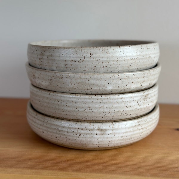 Set of 4 hand thrown pottery stoneware clay bowls