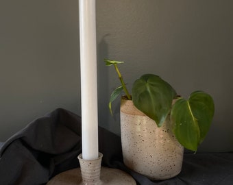 Vintage Neutral Color Candlestick Holder With Drip Design 1988 Cady Clay Works Pottery Candlestick Holder