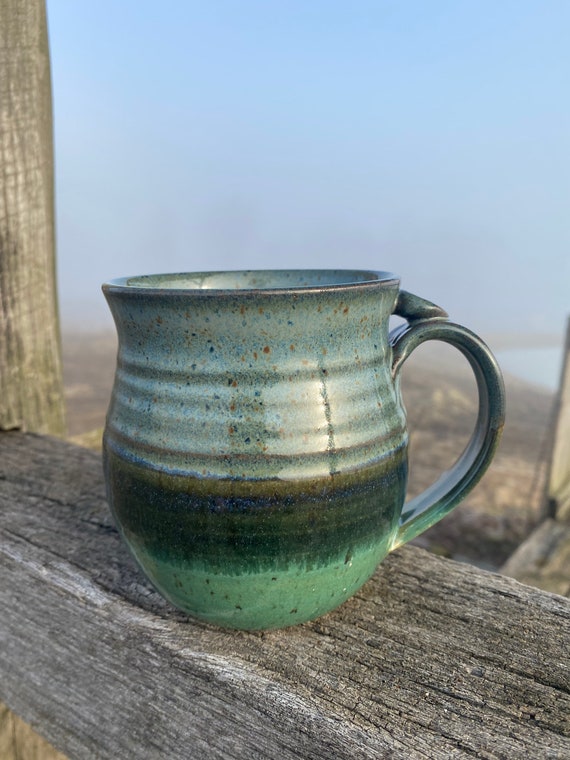 Huge Pottery Mug Blue Glaze Hand Thrown Pottery Mug Huge Handmade Pottery  Mug