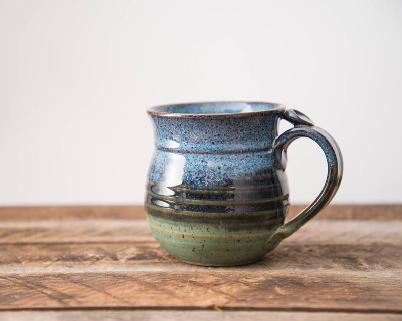 Blue and green Handthrown Pottery Mug