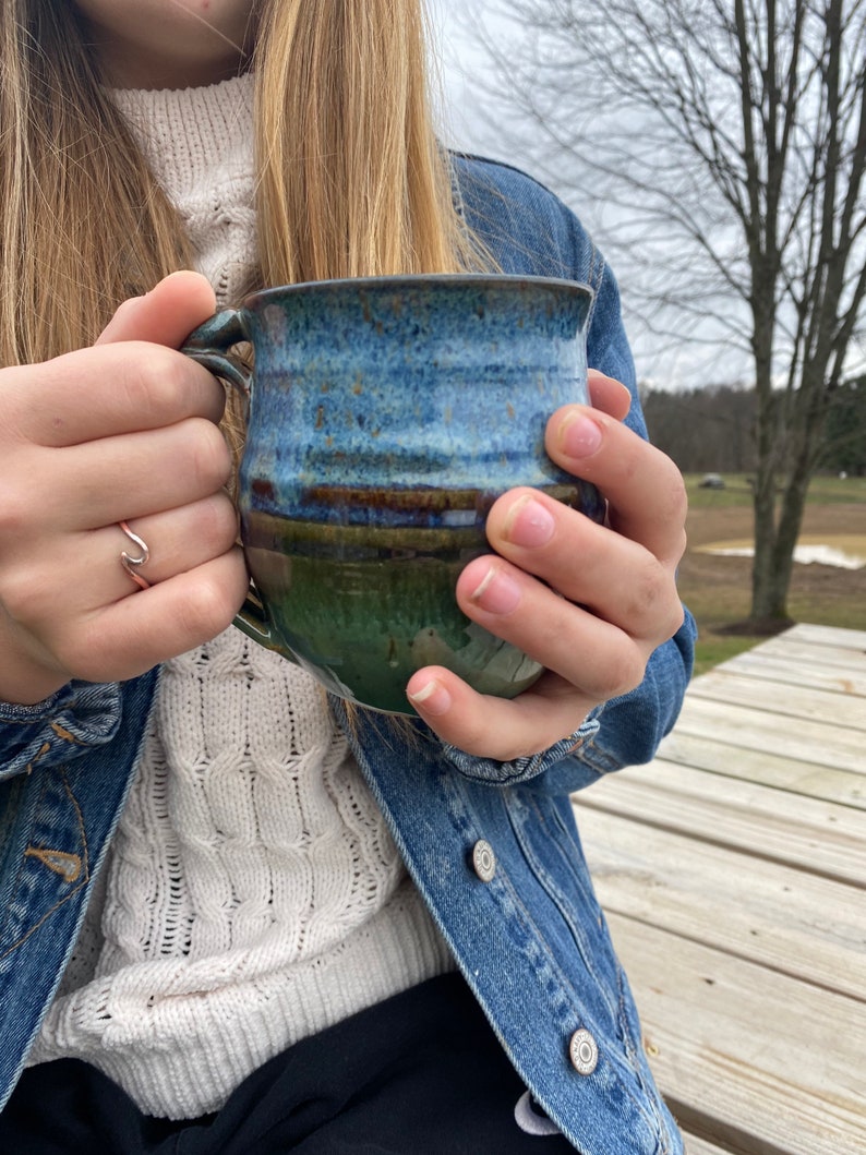 Blue and green Handthrown Pottery Mug