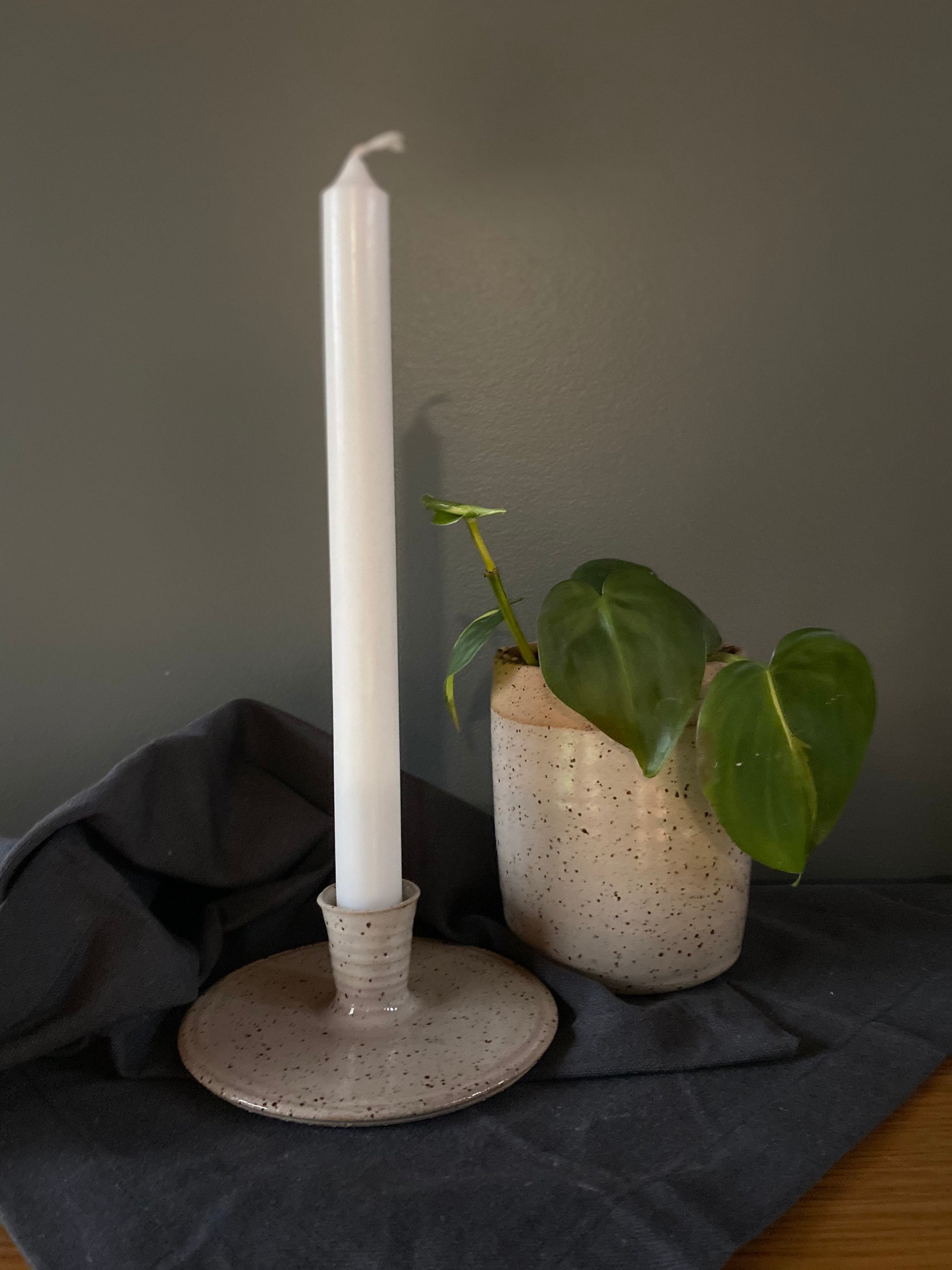 Modern taper candlestick holder candle candles speckled white Etsy