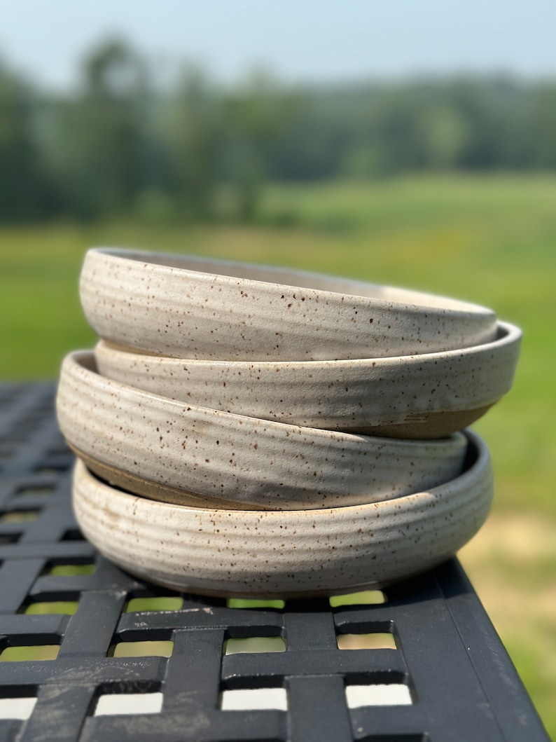 Set of 4 hand thrown pottery stoneware clay bowls