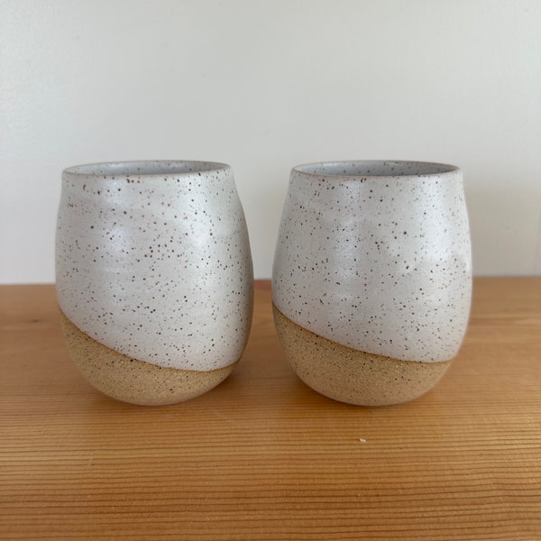 Set of 2 hand thrown stoneware wine glasses tumbler pottery in matte white