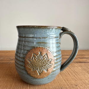 Lotus coffee Mug pottery mug ceramic mug handthrown thumbrest