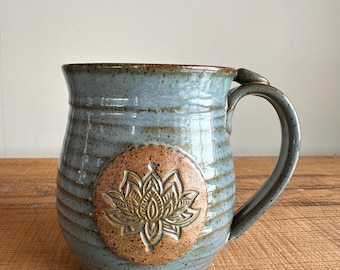 Lotus Coffee Mug, Handthrown Pottery with Thumbrest