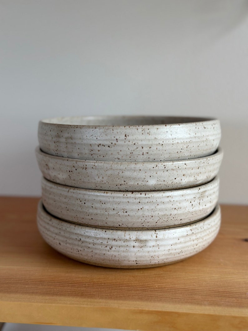 Set of 4 hand thrown pottery stoneware clay bowls