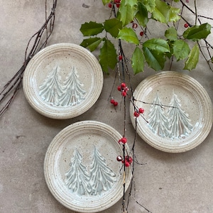 Bread plate winter trees stoneware Clay Serving Plate Dessert Plate