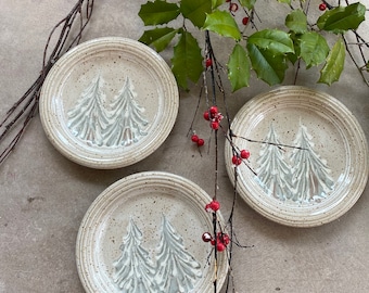 Bread plate winter trees stoneware Clay Serving Plate Dessert Plate