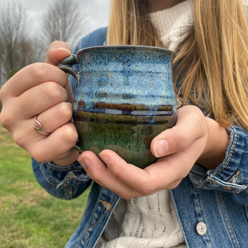 Blue and green Handthrown Pottery Mug