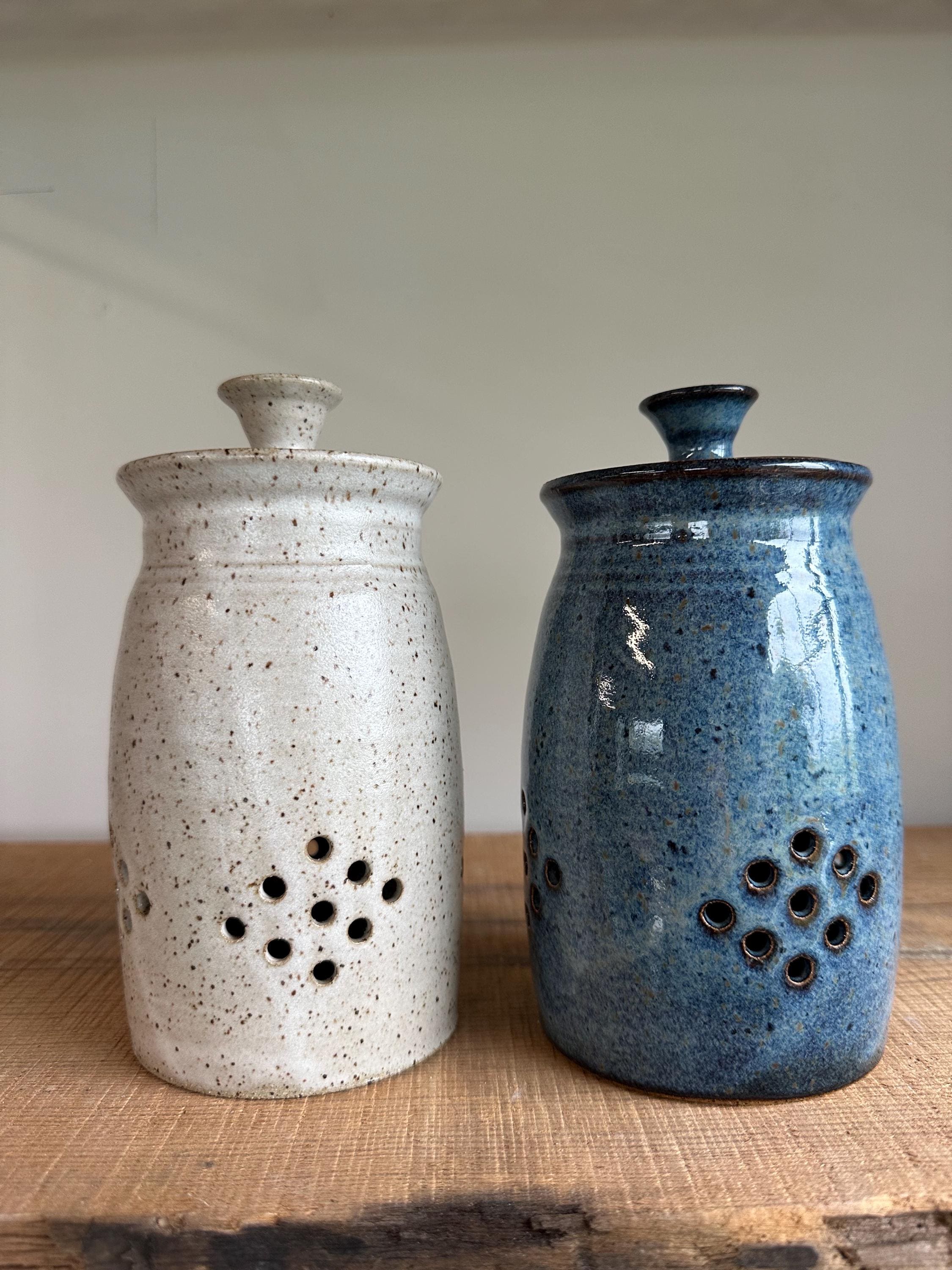 Hand thrown stoneware Garlic Jar lidded jar stoneware clay