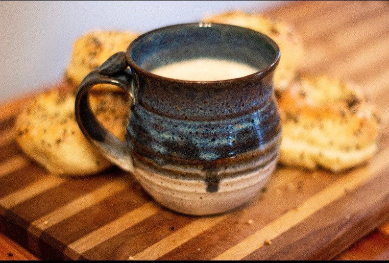 Navy Ceramic Coffee Mug and biscuits