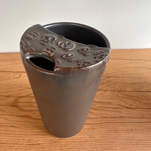Pottery travel mug halloween skulls cup stoneware clay