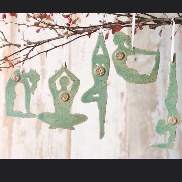 Yoga Pose Christmas Ornaments: Green Glazed, Yogi Gift