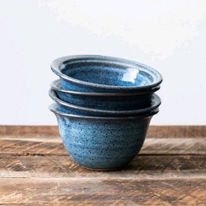 Four Small Blue Ceramic Dessert Bowls