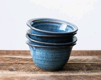 Four Small Blue Ceramic Dessert Bowls