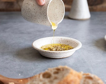 Olive oil pitcher and plate hand thrown stoneware pottery