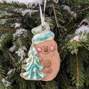 Christmas Holiday Ornament:  Snowman with Tree
