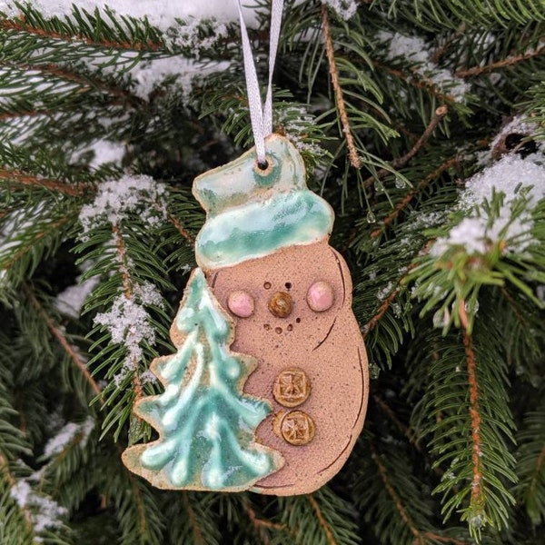 Christmas Holiday Ornament:  Snowman with Tree